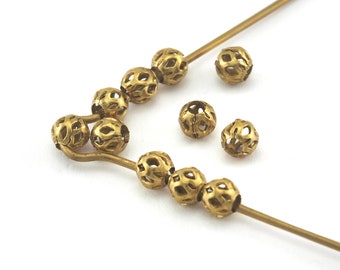 Round Mesh Raw Brass Beads  4mm (hole 1.75mm) bab2 3618