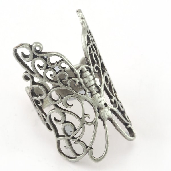 Butterfly Adjustable Ring Antique Silver Plated brass (18mm 8US inner size) OZ2640 ring20