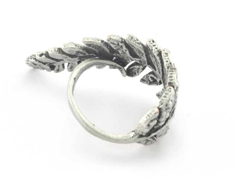 Leaf Adjustable Ring Antique Silver Plated brass OZ3263 20mm 10US inner size