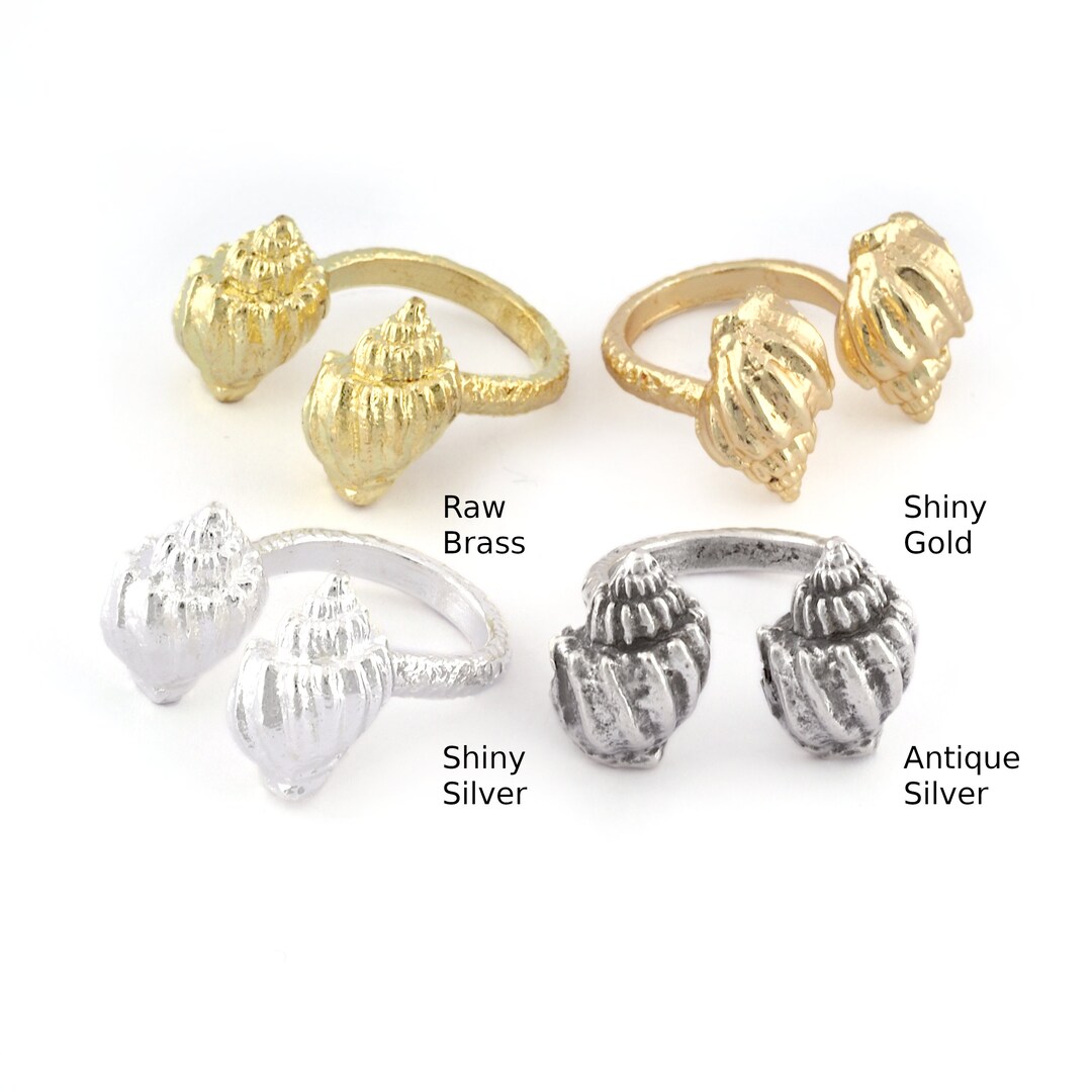 Conch Sea Shell Ring, Adjustable Brass, Raw, Silver, Gold (6-8US) -5510 ...