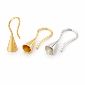 Raw Brass Cone Earring Findings 25mm, 5mm Hole, Gold Silver Plated Options, Drop Pearl Stone Earrings, Jewelry Making Supplies 3722