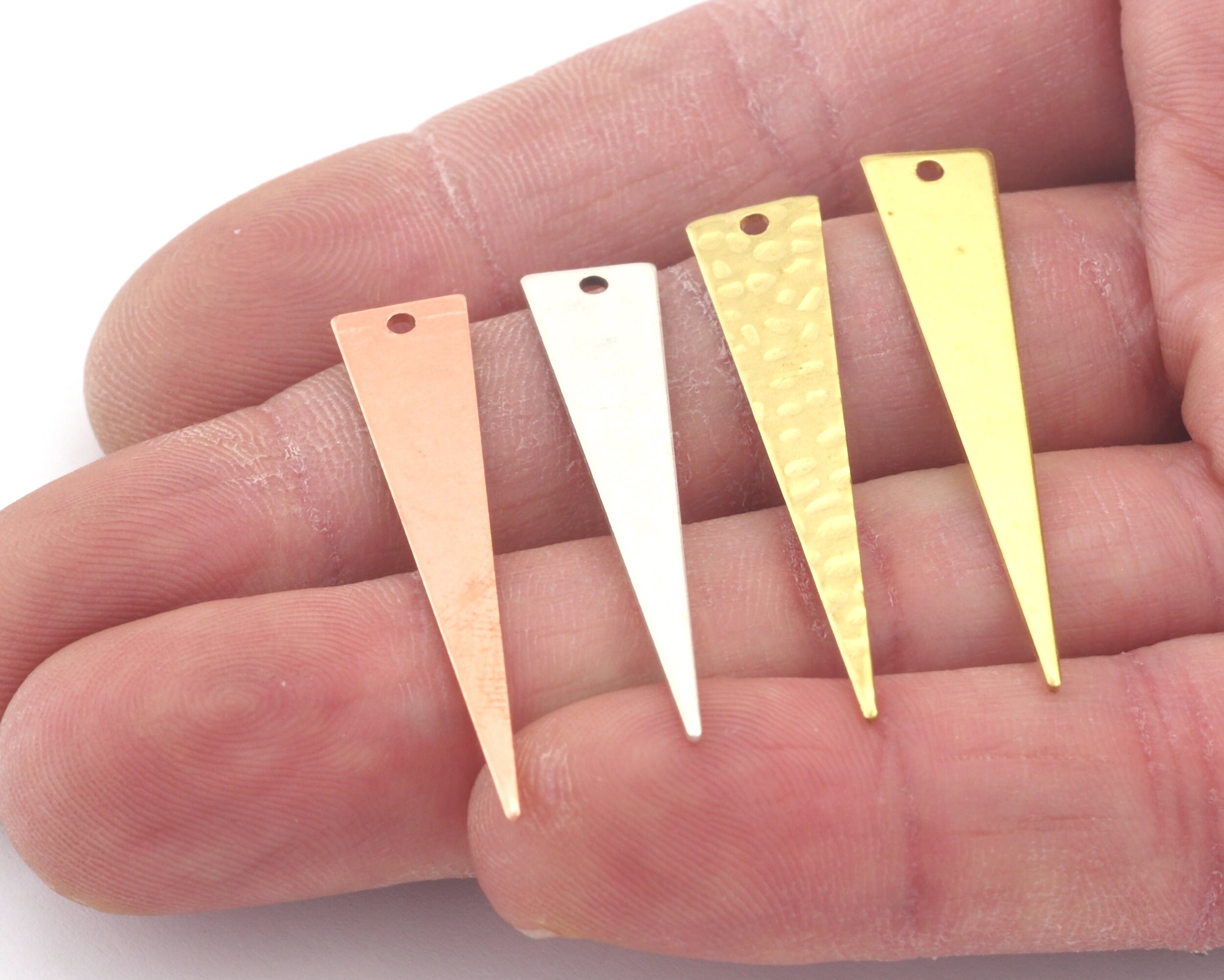 Slice Triangle Raw Brass, Antique Silver Plated, Hammered
