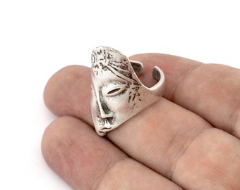 Mythological Face Adjustable Ring Antique Silver Plated brass (16.5mm 6US inner size) Oz3697