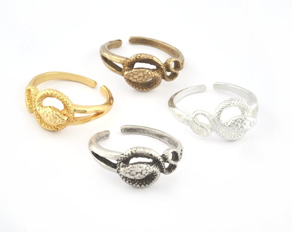 Adjustable Snake Ring, Brass, Silver, Gold Finish (20mm/Size 10US) -5292