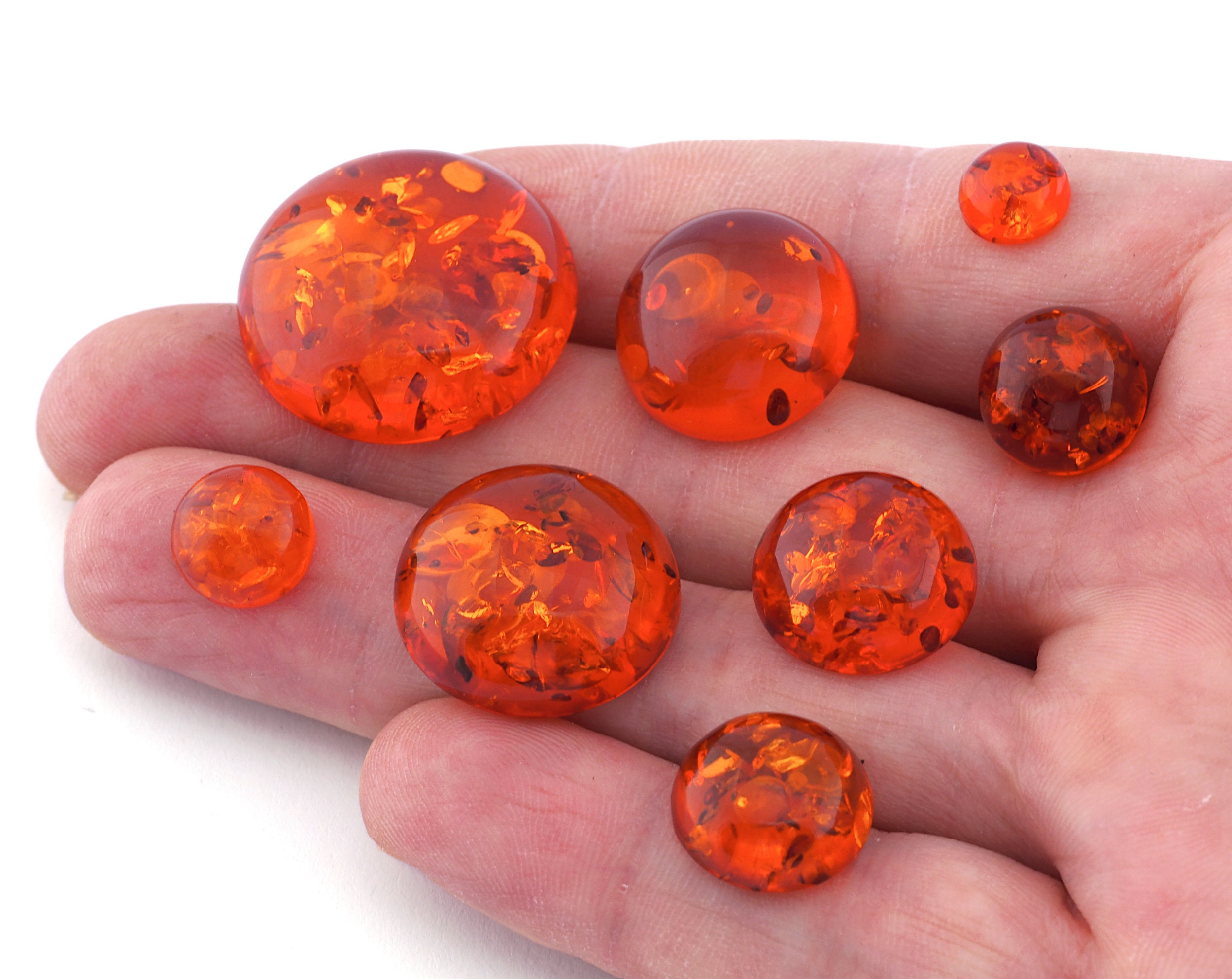 Lot De 51 Cabochons Anciens En Verre De Bohême - Orange, Fond Plat, 8mm, Ronds, Neuf, Origine France