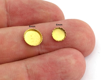 Engaste de cabujón con punta plana redonda y base de latón crudo de 6 mm y 8 mm 787