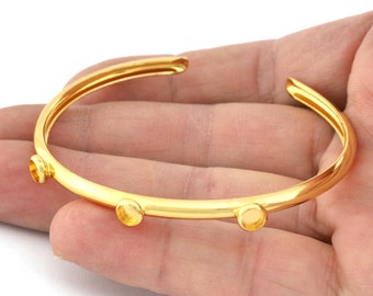 Curved Bracelet Base, Blank Bezel Settings, Shiny gold plated Brass (4mm Blank) 5193