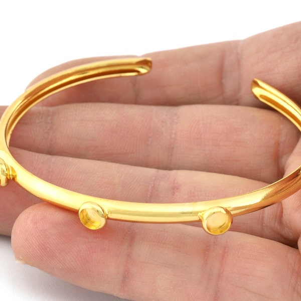 Curved Bracelet Base, Blank Bezel Settings, Shiny gold plated Brass (4mm Blank) 5193