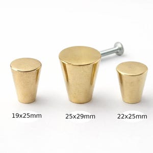 Solid Raw Brass Cabinet Knob – Minimal Cone Drawer Pull – Modern Furniture Hardware (19mm 22mm 25mm)