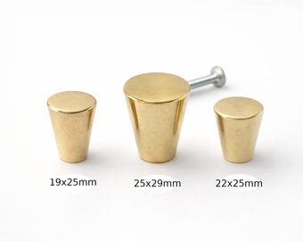 Solid Raw Brass Cabinet Knob – Minimal Cone Drawer Pull – Modern Furniture Hardware (19mm 22mm 25mm)