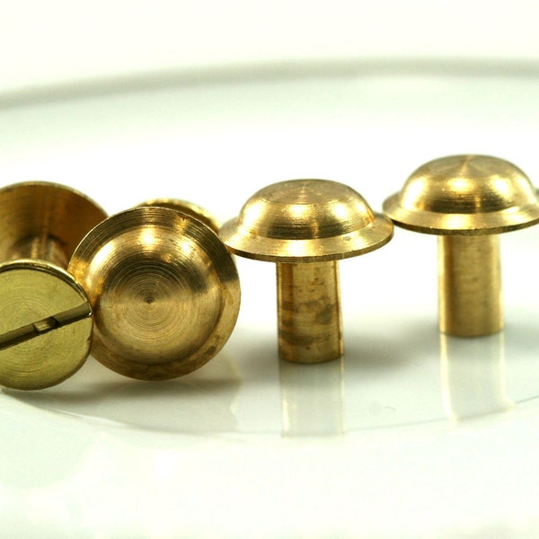 10 pcs 11x7mm raw brass studs, screw rivets, chicago screw / concho screw, unusual steampunk finding, 1/8" bolt CSC4 2410