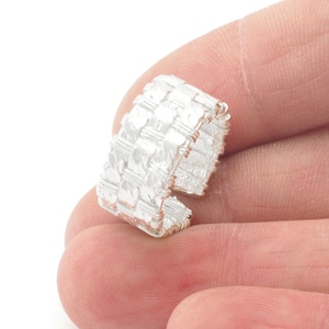 Mesh Ring Adjustable Ring Shiny Silver Plated Brass (17mm 7US inner size) OZ3186