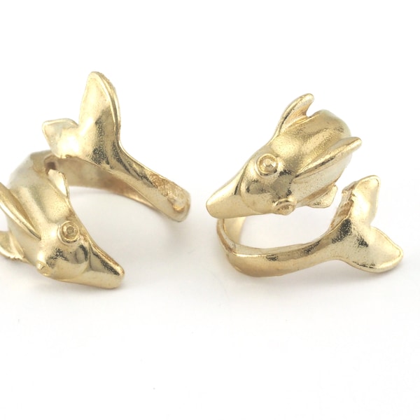 Dolphin Ring Animal Adjustable Raw brass (16mm - 18.5mm  6US - 8US  inner size) Oz4006