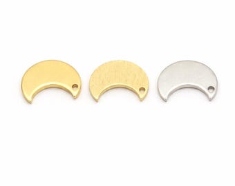 15mm Crescent Charm 0.8mm Thick Raw Brass / Brushed Brass / Stainless Steel Half Moon Pendant Blank Jewelry Making Supply -5116