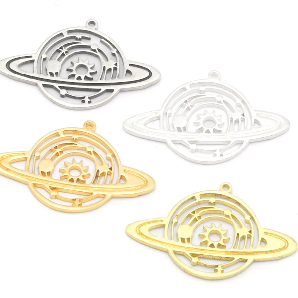 Planet Galaxy Stars Sun Charms Pendant Raw Brass -Antique silver- Shiny silver - Shiny gold plated 39x25mm 1.5mm thickness Charms OZ4626-325
