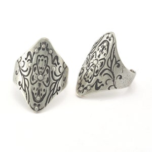Rhombus Ring Adjustable Antique Silver Plated Brass (18.5mm 8.5US inner size) OZ2818 28mm