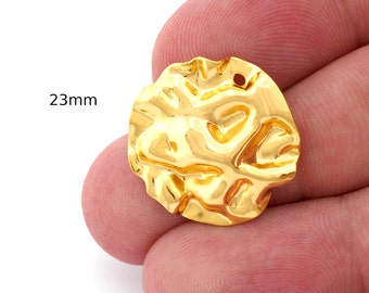 Disc Hammered Organic Circle Charms Shiny gold plated brass 23mm charms , findings earring charms oz2903-185