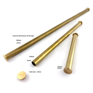 Solid Brass Handle with Screw Caps - 12mm Diameter Brass Tube for Handbags, Furniture Pulls & DIY Projects - 120mm, 220mm, 380mm MER01