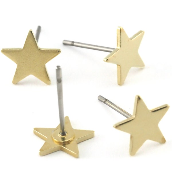 Star Shape Earring Posts Stud , Raw brass , 8mm  4102