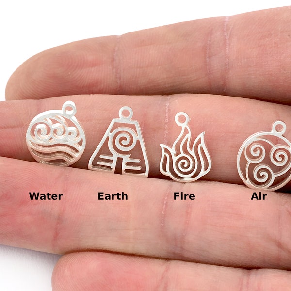 Small Charms Four Elements Water, Fire, Earth, Air Symbols Pendant Shiny Silver Plated Brass (14x12mm)  5341-42-43-44
