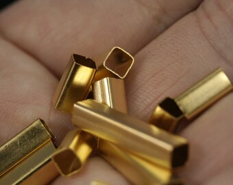 24 pcs 4 x 12 mm ( 3,6 mm hole) gold plated brass square tube finding charm 915-12