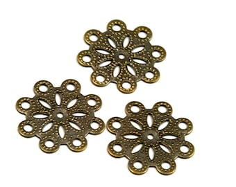 18mm filigree connector 60 pcs antique brass tone brass 8 loops charms ,findings earring 117AB-36