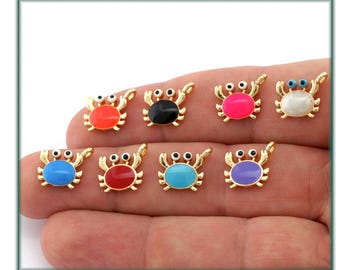 Crab Charms Pendant Enamel Filled Gold Tone Brass 13x11mm, Colorful Ocean Crab Charm for Jewelry Making, Nautical Beach Pendant 5582-03
