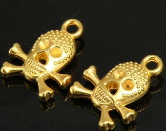 4 pcs  16x13mm gold plated skull pendant  skull findings 302