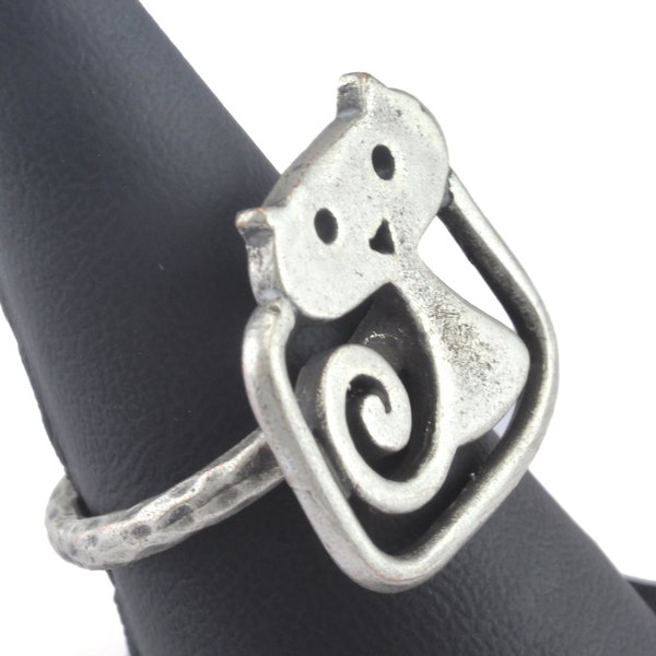 Cat Ring Adjustable Ring Antique Silver plated brass (18mm 8US inner size) OZ3023
