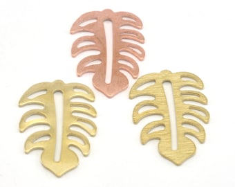 Leaf Charm Pendant No hole Tag Raw Brass - Brushed Brass - Copper 30mm 0.8 mm Findings  R296