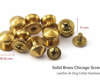 Solid Brass Chicago Screw 10x11mm – Leather Rivet Stud, Dog Collar Hardware, Belt Screw Post, Raw Brass Fastener 1408