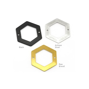 Hexagonal Charms, connector Raw brass, Antique silver, Black  2 hole charms ,findings 30mm 975