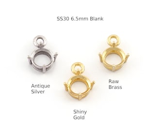 Round Charms Prong Rhinestone Blank Setting Raw Brass, Shiny gold, Antique silver, Shiny silver Pendant 6.5mm 5501