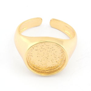 Signet Ring Adjustable ring size 6US - 9US Shiny Gold Plated Brass with 12mm base setting 3951