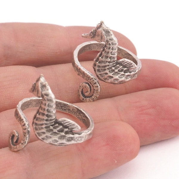 Seahorse Adjustable Ring Antique Silver Plated brass (20mm 10US inner size) Oz3683