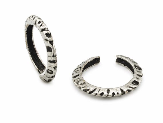 Adjustable Ear Cuff Ring 4.5 US Size, Antique Silver or Raw Brass, Textured Open Band Ring, Rustic Minimalist Jewelry Finding 2680