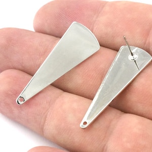 Triangle Earring Stud Post 1 Hole Silver Tone (Nickel Free) Plated Brass 37x14mm Earring  Blanks 2492