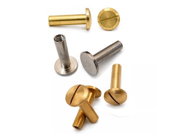 Raw Brass Chicago Screws 15mm, Binding Post Screw Rivets, Flat Head & Slotted Head, Leather Bag Belt Hardware, Silver Tone Option CSC15 046