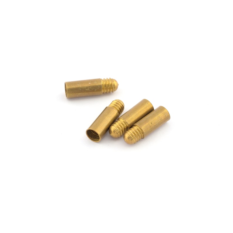 May include: Four gold-colored metal screws with a threaded end and a rounded head.