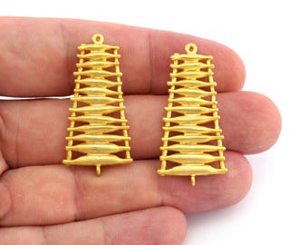 Ethnic Connector Charms, Earring charms , Gold plated brass pendant 40x20mm 240