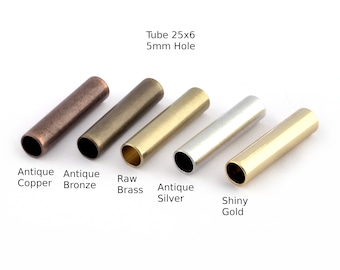 Cuentas espaciadoras cilíndricas de latón - 6 x 25 mm, agujero de 5 mm - Oro antiguo brillante - bab5 5350