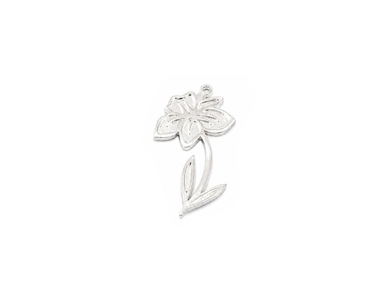 March daffodil charm pendant in shiny silver finish, floral birth flower jewelry charm, 37x20mm metal pendant for necklace and bracelet making