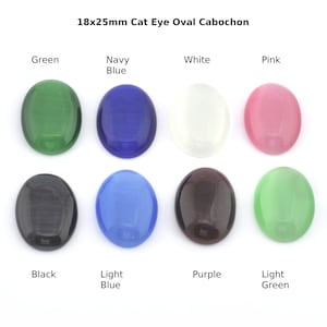 Oval Glass Cat Eye Cabochon 18x25 mm Flat Back Vert, Bleu Marine, Blanc, Rose, Noir, Bleu Clair, Violet, Vert Clair CAB120