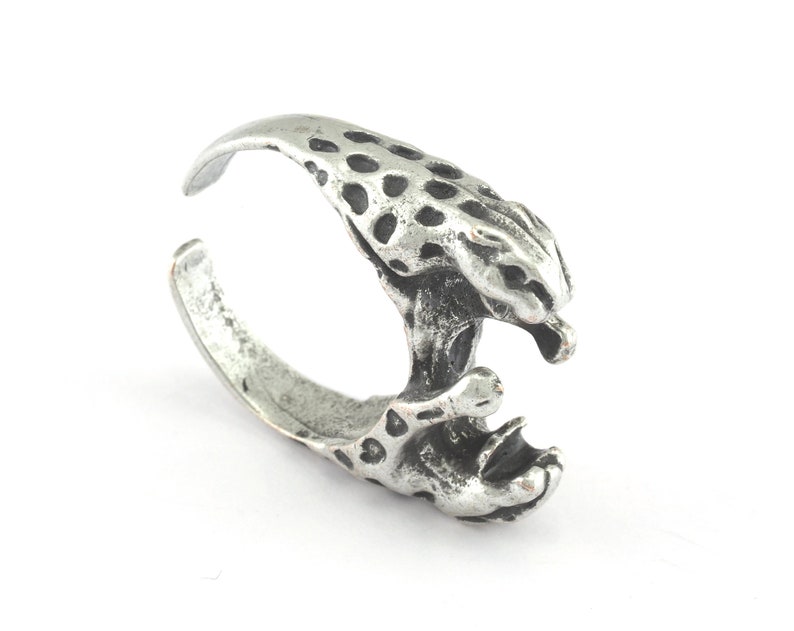 Leopard Ring Adjustable Ring Antique Silver Plated Brass Etsy