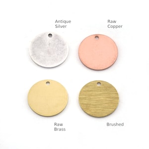 Runde 16 mm Charms Tag Stanzen Rohling Antikes Silber Roh Messing - Gebürstet Messing - Kupfer - Edelstahl 0,8 mm 1 Loch Zubehör 4161