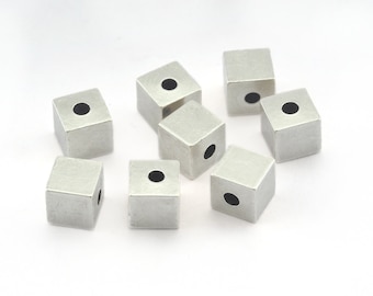 Square Cube Antique Silver Brass stamping 6x6mm 1/4"x1/4"   (2mm 5/64" 13 gauge hole ) bab2 1610