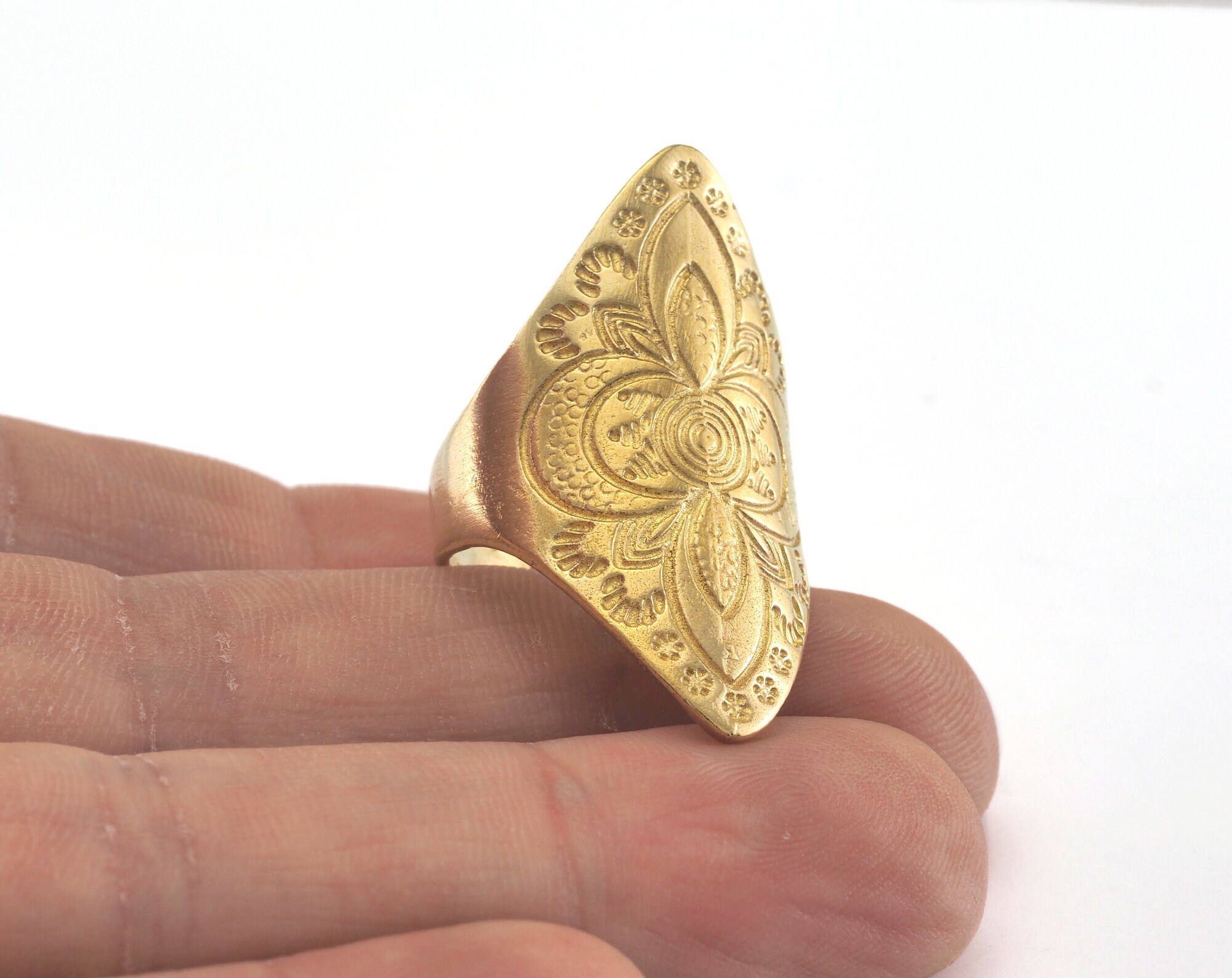 Flower Moon Sun Adjustable Ring 36mm Raw Brass Antique
