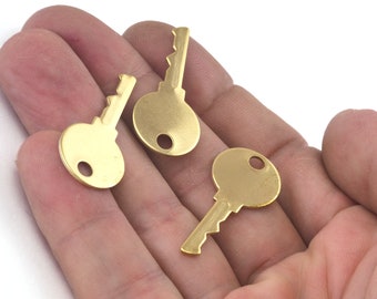 Key Shape Charms 33x15mm 1 hole tag (0.8mm thickness)  raw brass Findings Charms OZ2523-160