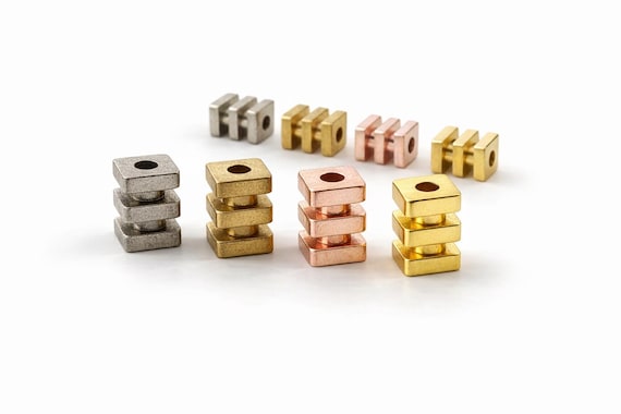 Brass Spacer Bead 5x7mm 2mm Hole, Gold Silver Rose Raw Brass, Square Metal Spacer, Jewelry Findings, Minimal Bead Supply -bab2 1221