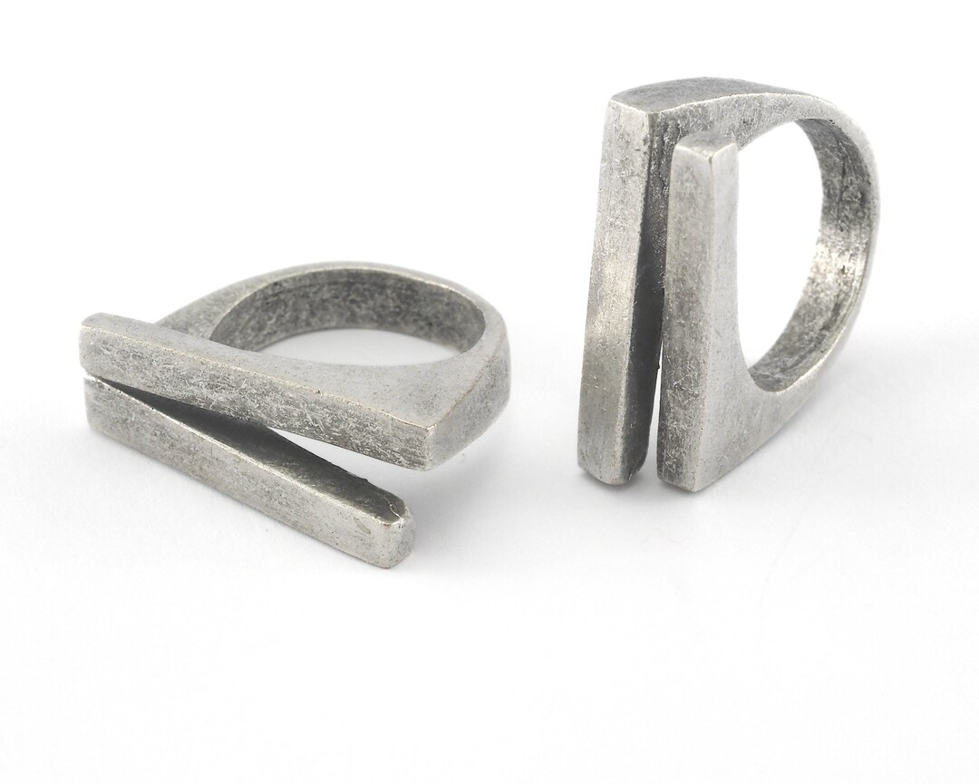 Rectangle Bars Ring Adjustable Ring Antique Silver Plated Brass (18.3mm ...